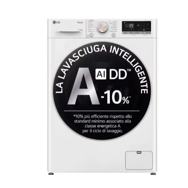 Lavasciuga a Carico Frontale LG D4R7011TSWG Serie R7 11 Kg Lavaggio Classe A-10% 6 Kg Asciugatura Classe D 1360 Giri (A85×L60×P56,5) Wi-Fi Bianco